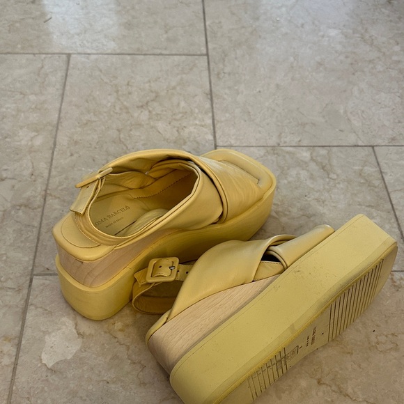 Paloma Barcelo Lemon Yellow Leather Platform Wedge Slingbacks - Picture 8 of 9